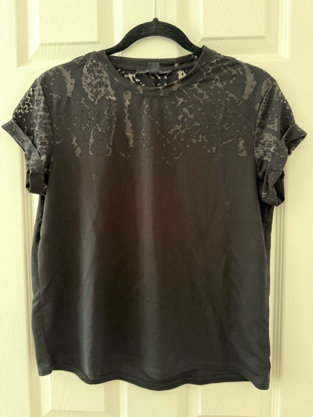 AllSaints Black Short Sleeve Tee with Subtle Flocked Detail